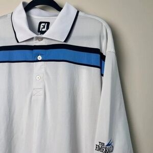 FootJoy Golf Polo White with Blue Stripes Golf Logo XL Men's